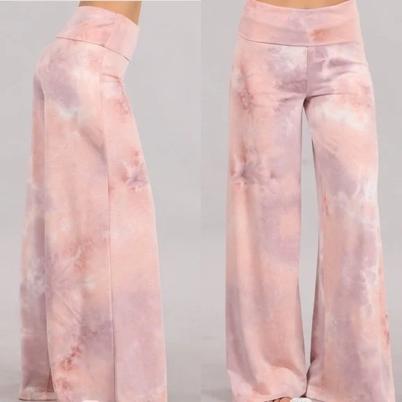 New Color! Lilac Mauve Multi Tie Dye Palazzo Pants - Picture 1 of 4